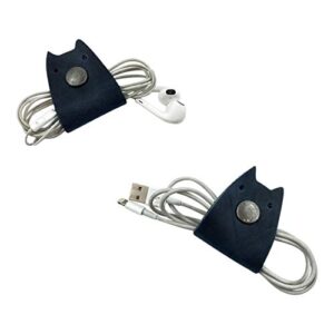 Taco Dog, Cat Cord Keeper Handmade from Full Grain Leather - Wrap Up Your Cables, Earbuds, Headphones, Chargers - Clip The Snaps Together for Easy Management and Travel - 2 Pack (Slate Blue)