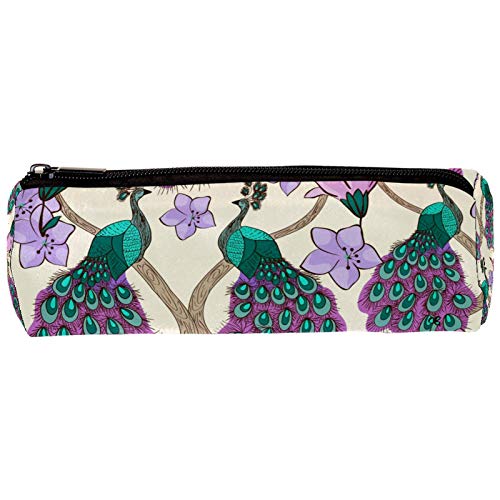 Peacocks and Floral Pattern Pencil Bag Pen Case Stationary Case Pencil Pouch Desk Organizer Makeup Cosmetic Bag for School Office