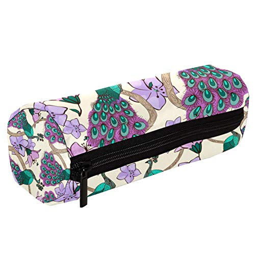 Peacocks and Floral Pattern Pencil Bag Pen Case Stationary Case Pencil Pouch Desk Organizer Makeup Cosmetic Bag for School Office