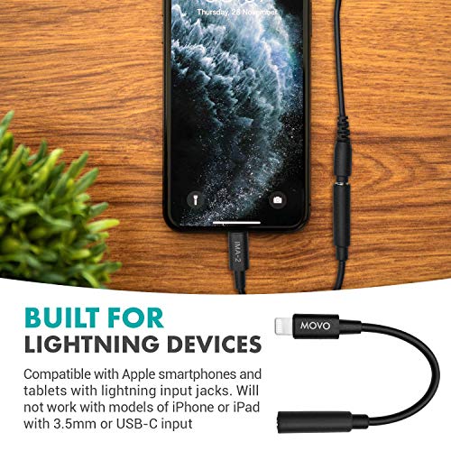 Movo IMA-2 3.5mm TRS to Lightning iPhone Headphone Adapter - Apple Headphone Adapter for iPhone - iPhone Aux Adapter for Mics and Headphones - 3.5 mm TRS Audio Cable to Lightning Adapter for Apple