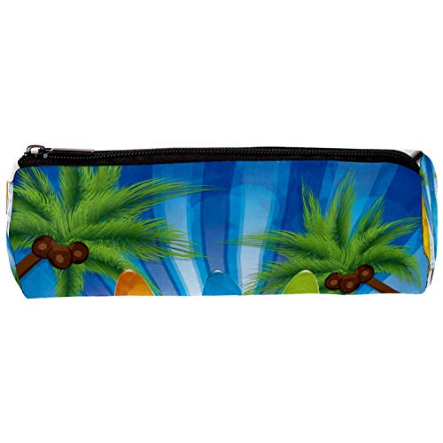 Summer Surfboard with Coconut Tree Pencil Bag Pen Case Stationary Case Pencil Pouch Desk Organizer Makeup Cosmetic Bag for School Office