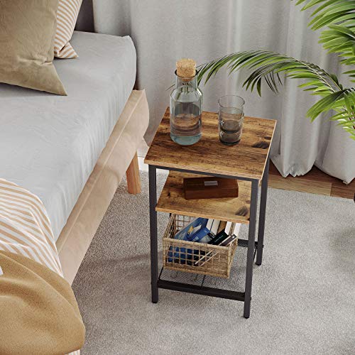 VASAGLE Nightstands Set of 2, 3-Tier End Table, Side Desk for Small Space in Living Room, Bedroom, Steel Frame, Easy Assembly, 2-Pack, Chestnut Brown and Black