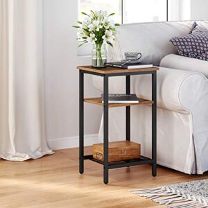 VASAGLE Nightstands Set of 2, 3-Tier End Table, Side Desk for Small Space in Living Room, Bedroom, Steel Frame, Easy Assembly, 2-Pack, Chestnut Brown and Black