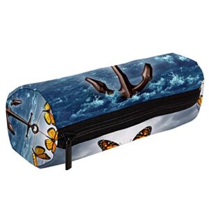 Butterflies Lifting The Burden Anchor Pencil Bag Pen Case Stationary Case Pencil Pouch Desk Organizer Makeup Cosmetic Bag for School Office