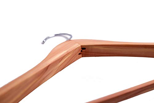 Ruumetry Cedar Hangers, Unfinished Red Cedar Wood Coat Suit Hangers, Luxury Wooden Jacket Clothes Hangers, Wide Shoulder with Square Cedar Pant Bar 360° Flexible Hook, 3 Pack