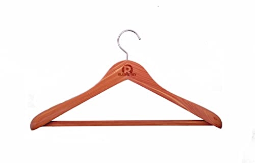 Ruumetry Cedar Hangers, Unfinished Red Cedar Wood Coat Suit Hangers, Luxury Wooden Jacket Clothes Hangers, Wide Shoulder with Square Cedar Pant Bar 360° Flexible Hook, 3 Pack