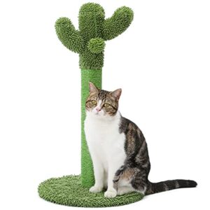 made4pets cat scratching post, cactus cat scratcher kitten scratching post with natural sisal rope for indoor cats claw scratcher, vertical green cat tree with dangling balls for small cats kittens