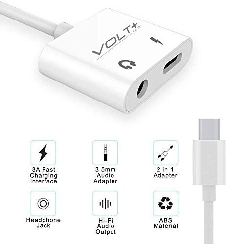 Volt Plus Tech USB C to 3.5mm Headphone Jack Audio Aux & C-Type Fast Charging Adapter Compatible with Your Samsung LG Google Apple iPadsand Many More Devices with C-Port