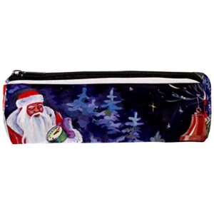 painting santa claus sending gifts with rabbit pencil bag pen case stationary case pencil pouch desk organizer makeup cosmetic bag for school office