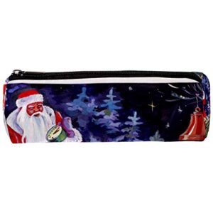 Painting Santa Claus Sending Gifts with Rabbit Pencil Bag Pen Case Stationary Case Pencil Pouch Desk Organizer Makeup Cosmetic Bag for School Office