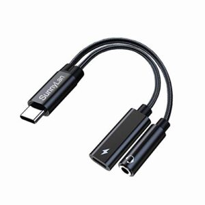 sunnylan usb c to 3.5mm headphone and charger adapter, 2-in-1 usb c to aux mic jack with usb c pd 60w fast charging,compatible with galaxy s23 s22 note 20 s21 ultra s21+ fe, pixel 5/3/4 xl (black)