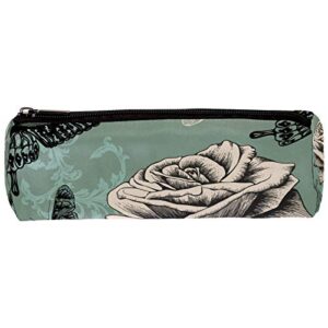 Vintage Rose Butterflies and Dragonflies Pencil Bag Pen Case Stationary Case Pencil Pouch Desk Organizer Makeup Cosmetic Bag for School Office