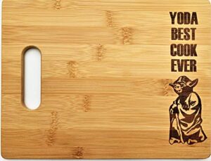 yoda best cook ever 8.5"x11" engraved bamboo wood cutting board with handle star wars gift charcuterie butter board