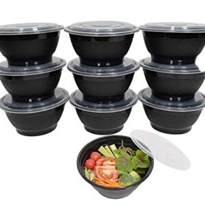 Elam Meal Prep Plastic Container Noodle Bowl 25-pack 42oz To-Go Containers Take -Out Round Bowls with Lids Food Storage Salad Bowl Bento Box Microwavable(BPA Free) Freezer/Dishwasher Safe Disposable