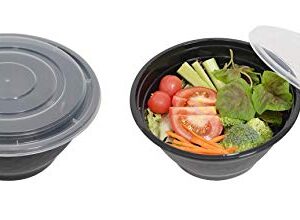 Elam Meal Prep Plastic Container Noodle Bowl 25-pack 42oz To-Go Containers Take -Out Round Bowls with Lids Food Storage Salad Bowl Bento Box Microwavable(BPA Free) Freezer/Dishwasher Safe Disposable