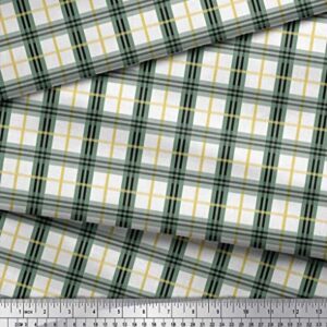 Soimoi Green Cotton Canvas Fabric Plaid Check Decor Fabric Printed Yard 56 Inch Wide