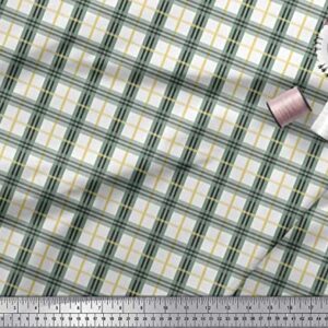 Soimoi Green Cotton Canvas Fabric Plaid Check Decor Fabric Printed Yard 56 Inch Wide