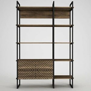 Industrial Modern Bookcase with 2 Doors 5 Shelves, Wide Tall Book Display Shelves with Cabinet, Rustic Brown Furniture for Living Room Bedroom and Office, Standing Wooden Bookshelves with Metal Frame