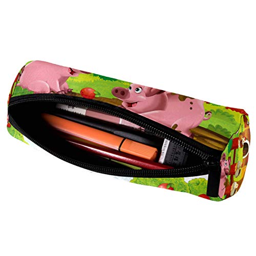 Pigs at The Farm Playground Pencil Bag Pen Case Stationary Case Pencil Pouch Desk Organizer Makeup Cosmetic Bag for School Office