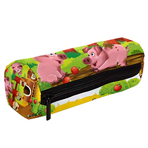 Pigs at The Farm Playground Pencil Bag Pen Case Stationary Case Pencil Pouch Desk Organizer Makeup Cosmetic Bag for School Office