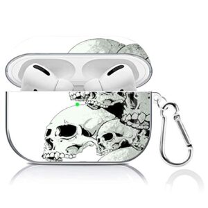 pokaboo airpods pro case, clear soft tpu protective cover case for airpods 3 (front led visible) wireless charging airpods pro case with keychain (skull)