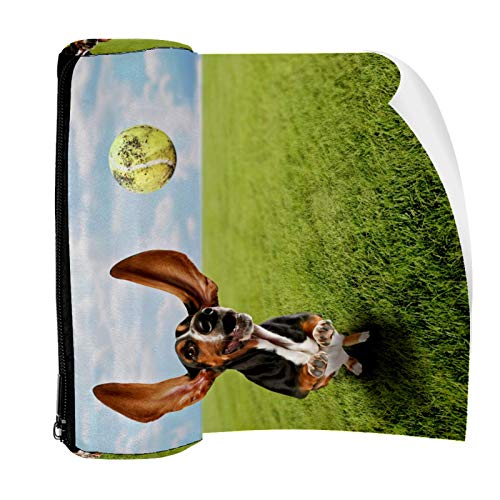 Basset Hound Dog Chasing Tennis Ball Pencil Bag Pen Case Stationary Case Pencil Pouch Desk Organizer Makeup Cosmetic Bag for School Office