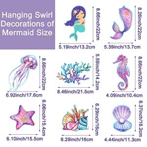 UOMNICUE Mermaid Hanging Swirl Decorations,20 PCS Double Sided Print Mermaid Themed Foil Swirls Dangling Ceiling Streamers Wall Decals for Kids Girls Birthday Baby Shower Under the Sea Party Supplies