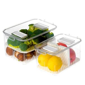 REFSAVER Fridge Produce Saver Food Storage Containers Stackable Refrigerator Organizer with Lids and Removable Drain Tray Drawers Bins Baskets for Kitchen