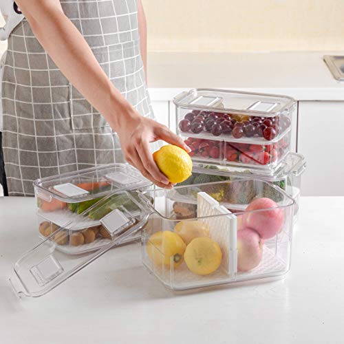 REFSAVER Fridge Produce Saver Food Storage Containers Stackable Refrigerator Organizer with Lids and Removable Drain Tray Drawers Bins Baskets for Kitchen