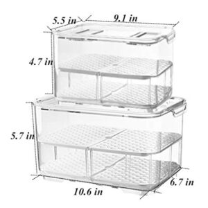 REFSAVER Fridge Produce Saver Food Storage Containers Stackable Refrigerator Organizer with Lids and Removable Drain Tray Drawers Bins Baskets for Kitchen