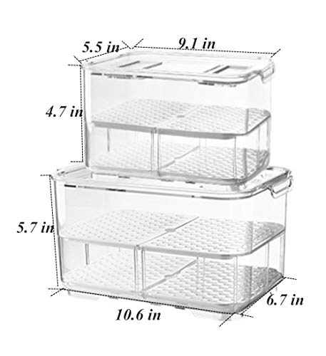 REFSAVER Fridge Produce Saver Food Storage Containers Stackable Refrigerator Organizer with Lids and Removable Drain Tray Drawers Bins Baskets for Kitchen