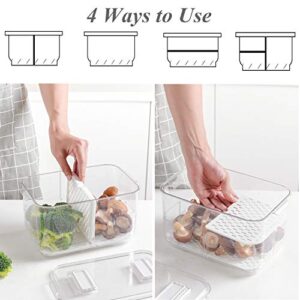 REFSAVER Fridge Produce Saver Food Storage Containers Stackable Refrigerator Organizer with Lids and Removable Drain Tray Drawers Bins Baskets for Kitchen