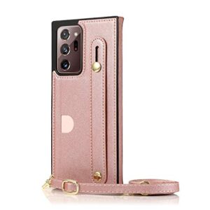 Samsung Galaxy Note 20 Ultra Case,ZYZX Removable Adjustable Leather Strap Crossbody Holders Case Neck Strap Lanyard Purse Shoulder Strap w/Kickstand Case for Samsung Galaxy Note 20 Ultra KB Rose Gold