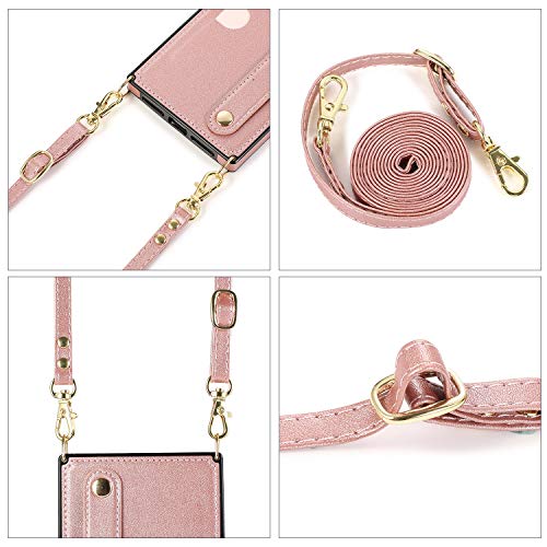 Samsung Galaxy Note 20 Ultra Case,ZYZX Removable Adjustable Leather Strap Crossbody Holders Case Neck Strap Lanyard Purse Shoulder Strap w/Kickstand Case for Samsung Galaxy Note 20 Ultra KB Rose Gold