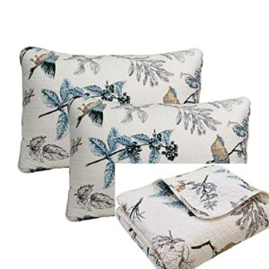 brandream 3pc birds bedding blanket pillow shams set of 2 standard size plus cotton quilted blanket