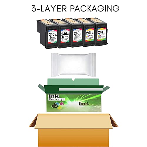 Limeink Remanufactured Ink Cartridge Replacements PGI-240XL & CLI-241XL High Yield (3 Black, 2 Color)