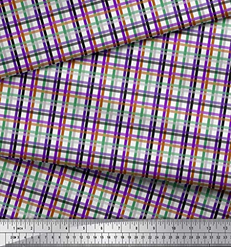 Soimoi Purple Cotton Canvas Fabric Window Pane Check Print Fabric by The Yard 56 Inch Wide