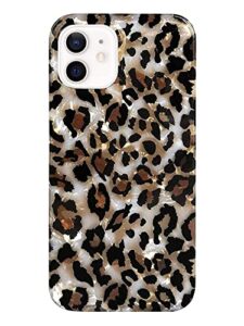j.west case compatible with iphone 12/12 pro 6.1-inch, luxury sparkle translucent clear leopard cheetah print pearly design soft silicone slim tpu protective phone case cover for girls women (bling)