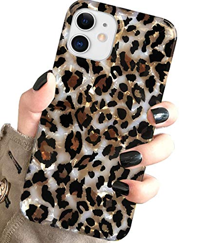 J.west Case Compatible with iPhone 12/12 Pro 6.1-inch, Luxury Sparkle Translucent Clear Leopard Cheetah Print Pearly Design Soft Silicone Slim TPU Protective Phone Case Cover for Girls Women (Bling)