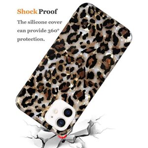 J.west Case Compatible with iPhone 12/12 Pro 6.1-inch, Luxury Sparkle Translucent Clear Leopard Cheetah Print Pearly Design Soft Silicone Slim TPU Protective Phone Case Cover for Girls Women (Bling)
