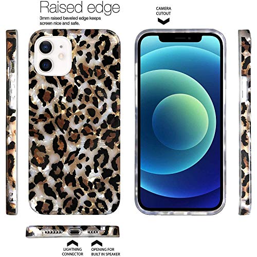 J.west Case Compatible with iPhone 12/12 Pro 6.1-inch, Luxury Sparkle Translucent Clear Leopard Cheetah Print Pearly Design Soft Silicone Slim TPU Protective Phone Case Cover for Girls Women (Bling)