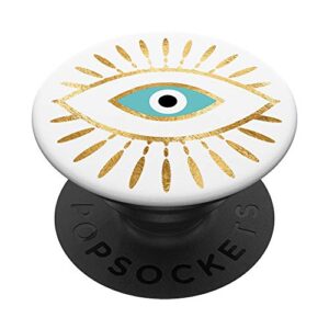 gold lash and teal evil eye greek mati popsockets popgrip: swappable grip for phones & tablets