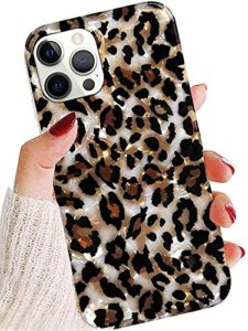 j.west leopard case compatible with 12 pro max, luxury sparkle cheetah print design soft silicone phone case cover girl women with tpu bumper for iphone 12 pro max case 6.7 inch (bling)