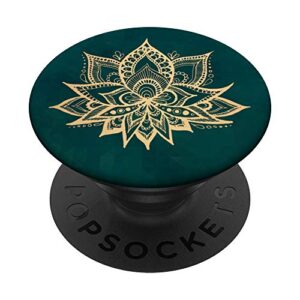 emerald green lotus flower boho modern yoga floral popsockets swappable popgrip