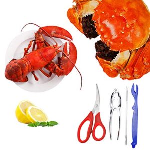 HOMOKUS Seafood Tools 21 Pcs Nut Crab Crackers Set including 6 Crab Leg Crackers, 6 Lobster Shell Forks, 6 Crab Leg Forks 2 Seafood Scissors & Storage Bag