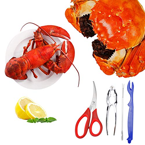 HOMOKUS Seafood Tools 21 Pcs Nut Crab Crackers Set including 6 Crab Leg Crackers, 6 Lobster Shell Forks, 6 Crab Leg Forks 2 Seafood Scissors & Storage Bag