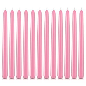 amzwax 10" pink taper candles, unscented dripless candlesticks for christmas, home décor, wedding receptions and celebrations - set of 12