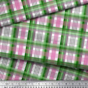 Soimoi Green Cotton Canvas Fabric Gingham Check Print Fabric by Yard 56 Inch Wide