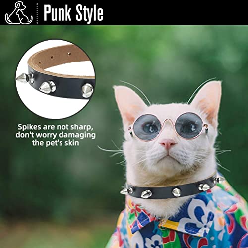Genuine Leather Cat Collar with Bells - Studded Cat Collar with Spikes Soft and Strong Real Leather Made, Adjustable for Small Dogs Puppy Cats