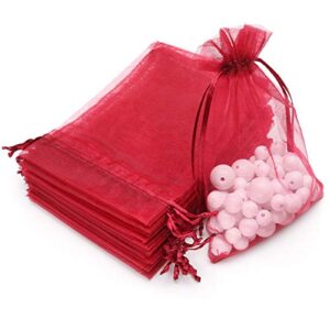 akstore 100pcs 4x6"(10x15cm) drawstring organza jewelry favor pouches wedding party festival gift bags candy bags (wine red)